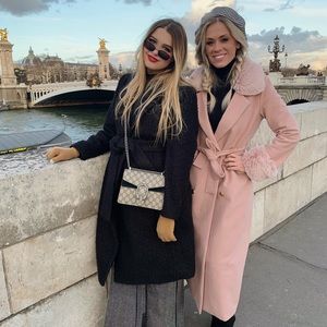 Long Pink Coat with Fur - Sz Small Beautiful!